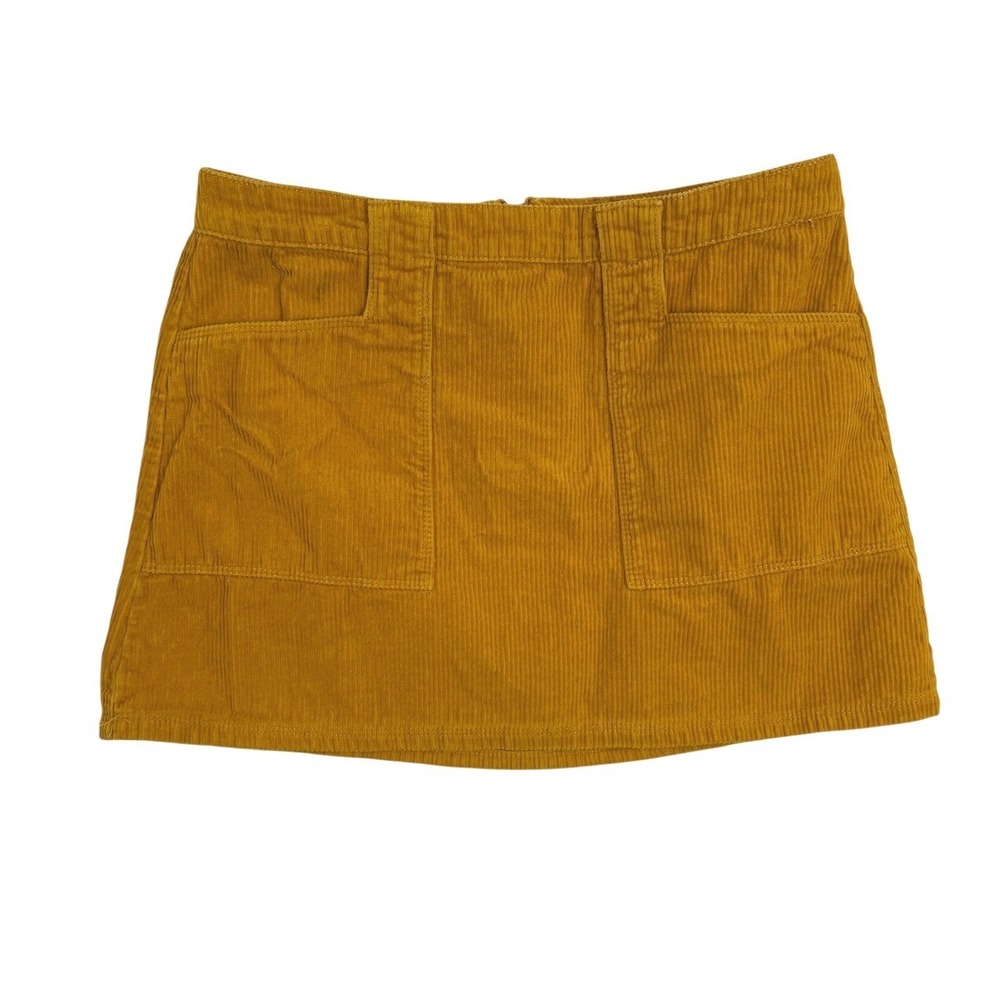 Y2K Forever 21 Mustard Yellow Corduroy Mini Skirt Front Pockets Size 29 Retro